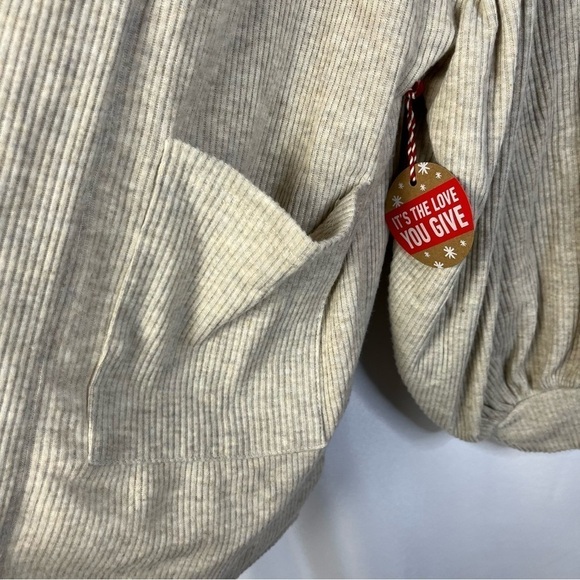 Forever 21 Light Brown Ribbed Balloon Sleeve Cardigan Sweater L - Picture 5 of 6